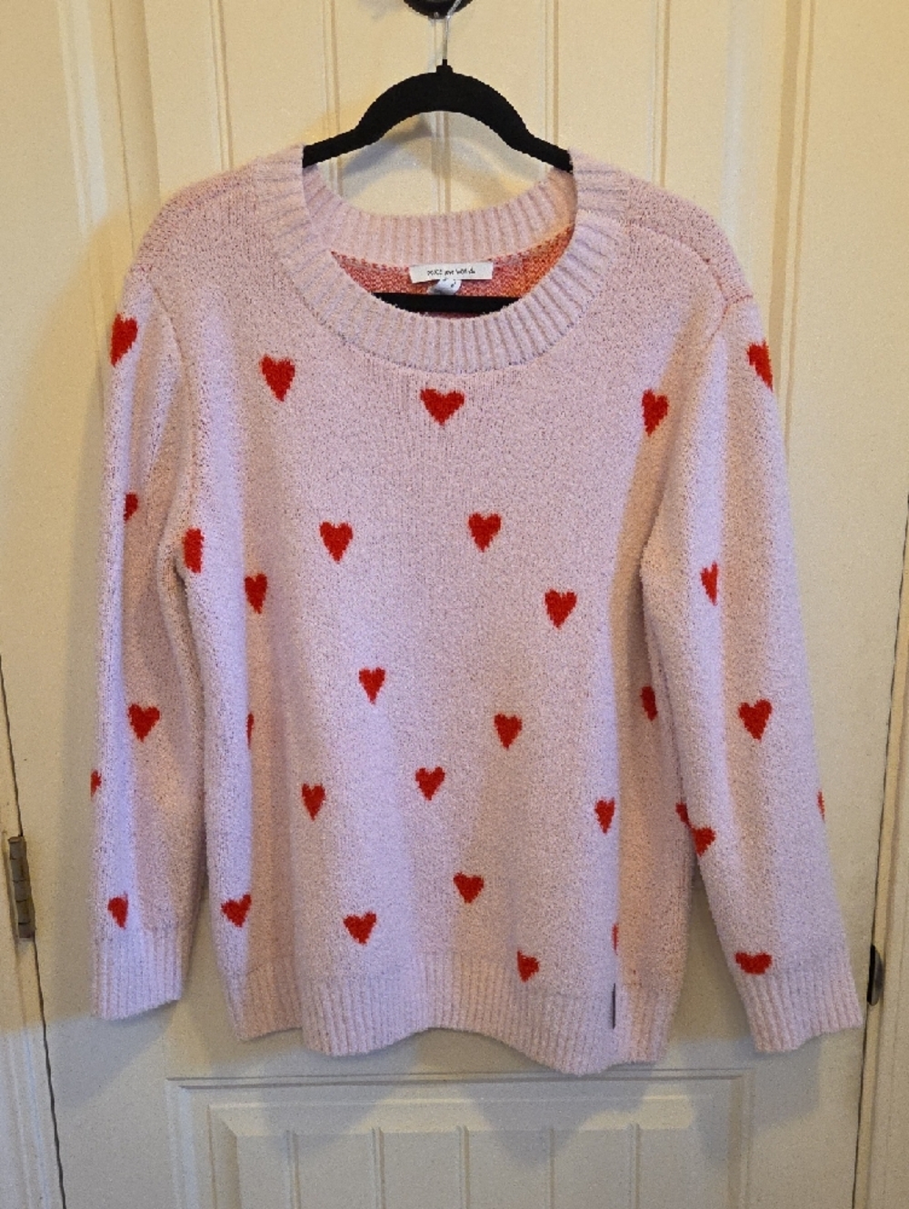 Light Pink Crewneck Sweater with Red Hearts - Picture 3 of 6